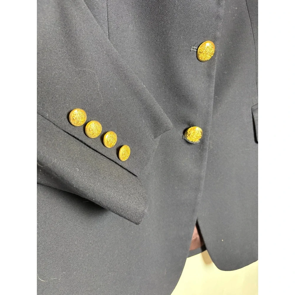 VTG Lauren Ralph Lauren Navy Wool Crested Blazer Gold Buttons Plus 14W‎ 3D Crown